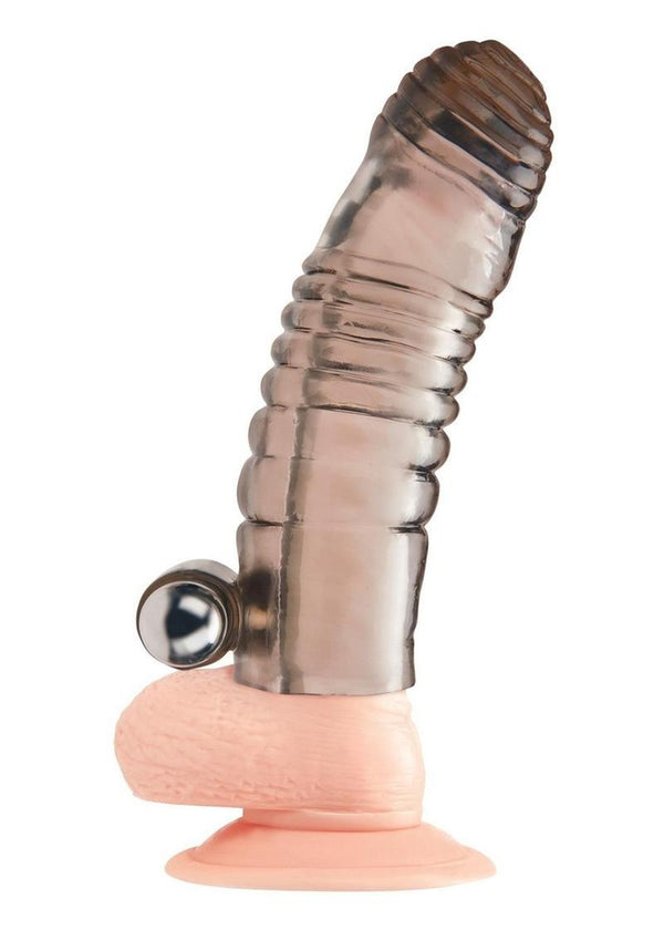 Vibrating Penis Enhancing Ribbed Sleeve Extension-Blue Line