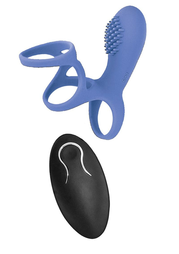 Commander Vibrating Clitoral Stimulating Cock Cage with Remote Control - Blue