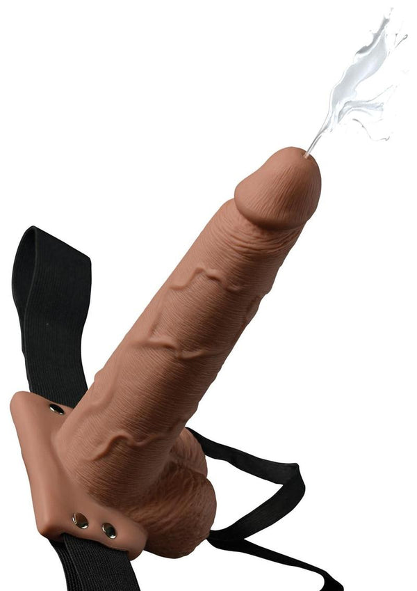 Fetish Fantasy Series Hollow Squirting Strap-On Dildo with Balls and Harness - Caramel - 7.5in