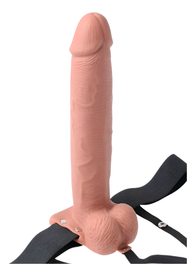 Fetish Fantasy Series Rechargeable Hollow Strap-On Dildo with Balls and Harness with Wireless Remote Control - Caramel - 10in